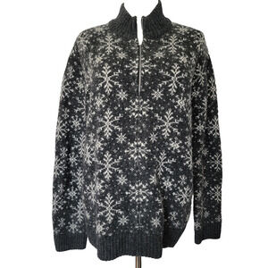 Jones New York Lambswool Mohair Cardigan Zip Sweater Gray Snowflakes Winter Sz L